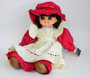 【未使用】当時物 タグ付き オオイケ ラブドール アン 約45㎝ 麦わら帽子 女の子 ソフビ 人形 日本製 昭和 レトロ 大池玩具 抱き人形