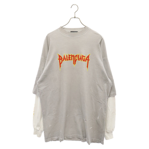 BALENCIAGA バレンシアガ 22SS METAL DOUBLE SLEEVE USED加工 メタルロゴ ダブルスリーブ ロングスリーブTシャツ グレー 698089