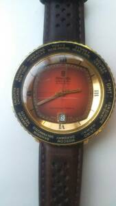 激レア　1970年代　ニバダグレンヒェン・レオナルドダヴィンチGMT・自動巻き・赤文字盤　Nivada Grenchen DaVinci GMT