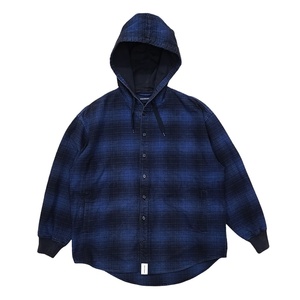 WC052 DESCENDANT ディセンダント MULE HOODED LS SHIRT ミュール フーデッド 長袖 シャツ オンブレチェック ブルー サイズ1 メンズ ●60