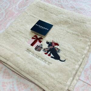 【人気柄】新品/BURBERRY/大判タオルハンカチ/正規品/バーバリー/綿100%/未使用/ハンドタオル/レディース/ブランド/犬イヌ/プレゼント/刺繍