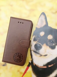 iPhone 7/8Plus ブラウン 柴犬焼き印！スムースレザー手帳型ケース