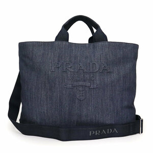 （新品・未使用品）プラダ PRADA 三角ロゴ 2WAY 斜め掛け ショルダー トート ハンドバッグ デニム ブルー 青 シルバー金具 2VG081