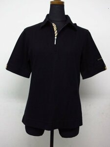 r5425　美品　BURBERRY GOLF　レディース半袖上着　黒色　バーバリー柄　サイズM　(株)三陽商会　日本製　バーバリー　胸元チャック