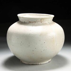 Y817. 時代朝鮮美術 李朝 白磁 丸壺 高さ14.5cm / 陶器陶芸古美術花器花瓶