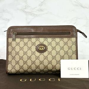 美品 グッチ GUCCI クラッチバッグ GG レザー PVC ブラウン 自00171