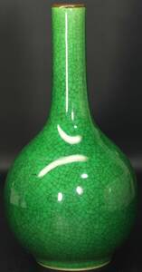 中国 唐物 古玩 時代物 アンティーク 緑哥釉長頸瓶 雍正乾隆 骨董 古美術 古陶磁 貫入胆瓶 高さ20㎝ 底径6㎝