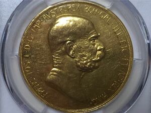 【名品】オーストリア 1908年 雲上の女神 100コロナ金貨 PCGS AU55