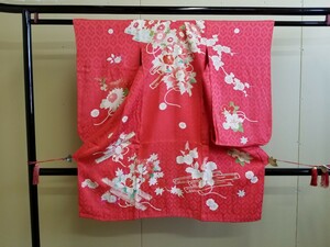 一つ身/初着/のしめ/長襦袢/年代物/女の子/女児/朱色/石持あり/刺繍/緋色/お宮参り/七五三/KQA926