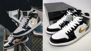 【27.5cm 新品 国内正規品】NIKE ナイキ AIR JORDAN 1 MID SE エアジョーダン1 ミッド US9.5 ブラック ゴールド スニーカー 852542 007