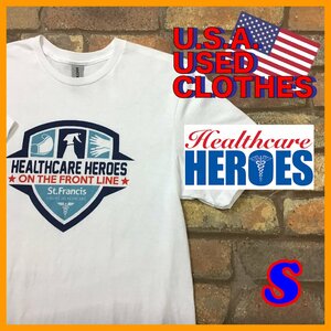 ME11-164★アメリカ買付商品★USA限定★医療系【Healthcare Heroes】病院関係 半袖Tシャツ【メンズ S】白T 小さめ USA古着