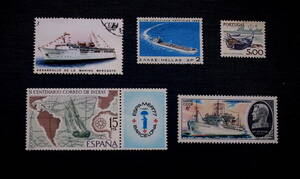 外国切手　船舶　未使用４、消印1　計５種