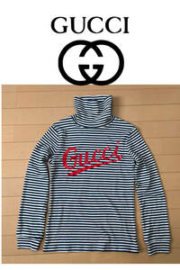 未使用 GUCCI グッチ キッズ タートル カットソー ボーダー柄 長袖Tシャツ ネイビー ホワイト サイズ10 チルドレン チルドレンズ ロゴ 140