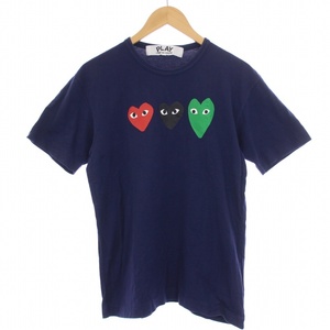 プレイコムデギャルソン PLAY COMME des GARCONS AD2014 3 LOGO T-SHIRT Tシャツ カットソー 半袖 クルーネック L 紺 メンズ