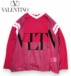 国内正規品 VALENTINO VLTN メッシュ切替 再構築 フットボールTEE ヴァレンティノ ドッキング ロゴ 長袖Ｔシャツ ゲームシャツ XS JK-19