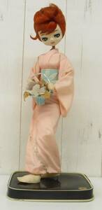 昭和レトロ 当時物＊レトロポーズ人形 レトロドール＊着物 和服 JAPANESE KIMONO＊PAT 証シール＊34cm＊プラスチック台座（裏側木製）