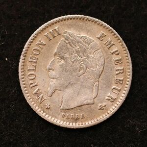 KM808/フランス ナポレオン3世 20サンチーム小型銀貨（1867）コイン[E3885]コイン