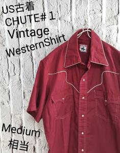 ★送料無料★ ＵＳ古着 CHUTE#１ ヴィンテージ ウエスタンシャツ メンズ 半袖シャツ エンジ色 Medium 相当
