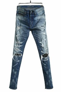 新品 RESOUND CLOTHING / LOAD DENIM ハードクラッシュ バンダナリメイク ハイパーストレッチ スキニーデニム パンツ / size 1(S)