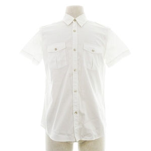 タケオキクチ TAKEO KIKUCHI シャツ ステンカラー 半袖 エポレット コットン 薄手 無地 2 白 ホワイト トップス メンズ