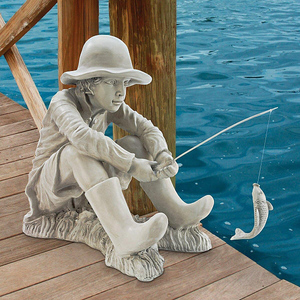 釣りをする子供の彫像オブジェ 彫刻/ ガーデニング 庭園 園芸 プール 噴水 芝生 広場（輸入品）