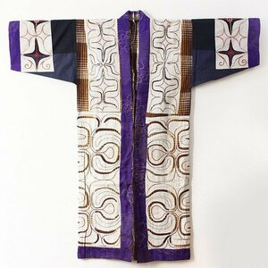 【TAKIYA】7264『アイヌ民族衣装 カパラミプ』 白布切抜文衣 木綿 刺繍 民藝 antique kimono textile 古美術 時代