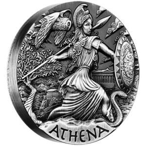 2015 ツバル プルーフ ハイリレーフ 2 オンス 銀貨 オリンパスの女神 知恵の女神 アテナ アンティーク仕上げ 完全未使用品