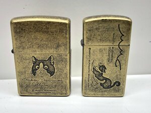 MURAMATSU　MAKOTO　コレクション　２個セット　まとめ　猫　キャット　小学館　ゴールド　ZIPPO　ジッポ　喫煙具　コレクション　本体