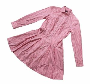 ● Polo Ralph Lauren ポロ ラルフローレン ● ロゴ 刺繍 ストライプ柄 Aライン シャツ ワンピース ピンク 2
