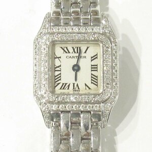 美品 Cartier カルティエ 2重ベゼルダイヤモンド ミニパンテールドゥカルティエ スクエアフォルム 腕時計 K18WG 750 46.2g シルバー ◆