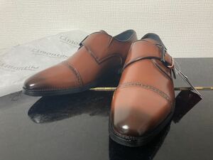 新品Limontibaリモンティバ紳士靴ロングノーズストレートチップモンクストラップ ブラウン 26cm本革本皮靴革靴レザービジネスシューズ
