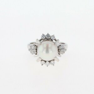 パール デザインリング プラチナ 指輪 真珠 メレダイヤ リング 8号 Pt900 パール ダイヤモンド レディース 【中古】