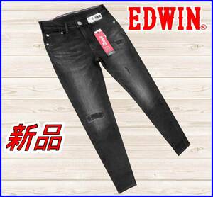 【正規品】67%OFF◆JerseysジャージーズEDWIN◆ストレッチジーンズスキニーパンツクラッシュ加工◆黒ブラックデニムXS/27定価:10,780円