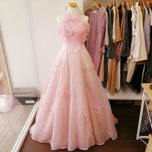 EIKO KURAHASHI カラードレス 7-9TT ロングドレス ピンク お花モチーフ♪フォルターネック 発表会 舞台衣装に。240424ari03