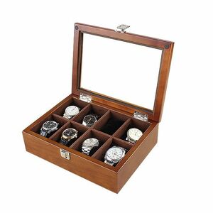 腕時計ケース コレクションボックス シンプル 木製 (8本収納, ブラウン)