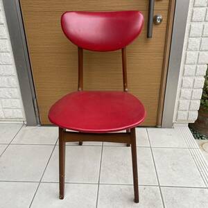 昭和レトロ　当時物　椅子 食卓椅子 ダイニングチェア レトロポップ ビニール張り 木製　ビンテージ アンティークイス いす　赤レッド　nb