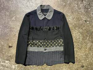 tricot COMME des GARCONS 00aw ドッキング 異素材 切替 ラウンドカラー 4B ジャケット 再構築 トリココムデギャルソン 2000aw AD2000 S