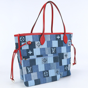 中古良品ルイヴィトンLOUIS VUITTON スクエア パッチワーク ネヴァーフルMM デニム トート M44981 AR4189 ランク：A us-2