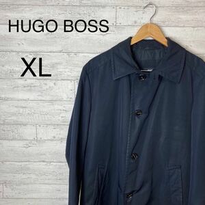 大人の一品　ヒューゴボス　ステンカラーコート　XL ブラック　黒タグ　ナイロン　美品　ロング　HUGOBOSS スーツ　ビジネス