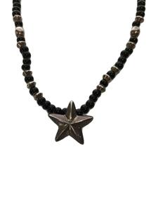 CALEE◆SILVER STAR HEAD BEADS NECKLA/ネックレス/SILVER/BLK/トップ有/メンズ