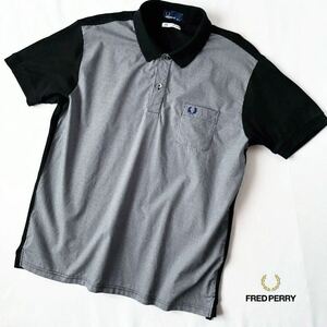(美品) フレッドペリー FRED PEARLY ポロシャツ JP L ブラック ホワイト ネイビー チェック柄 Thomas Mason 半袖 シャツ F1535