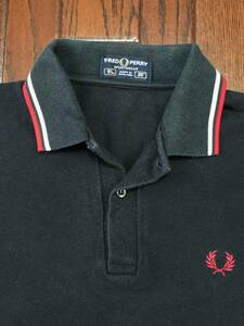 英国製 フレッドペリー ＦＲＥＤ ＰＥＲＲＹ ユーズド ライン ポロシャツ ３６ ブラック 黒 白 赤 検索 モッズ スカ ＳＫＡ パンク PUNK