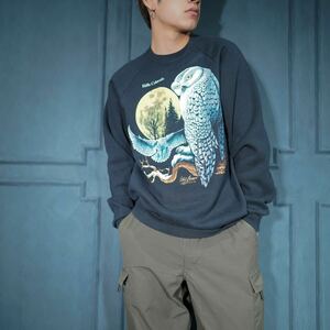 USA VINTAGE FRUIT OF THE LOOM OWL&MOON PRINT DESIGN SWEAT SHIRT/アメリカ古着月とフクロウプリントデザインスウェット