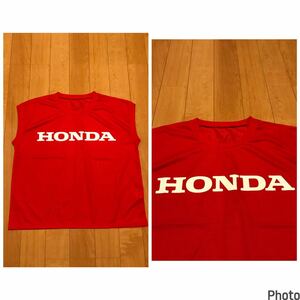 着用回数少な目.美品☆HONDA/ホンダ　サイズM-L並　リブ付.ノースリーブTシャツ　BIGロゴプリント入＆メッシュ生地 //当時物HRCレーシング