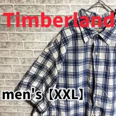 F2101【Timberland】チェック柄半袖シャツ【XXL】ブルー