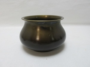 G07037【 時代物 唐銅製 建水 エフゴ形 直12.9cm 】 検)茶道具 銅製 茶器 茶事 茶会 茶こぼし 餌畚形 金属工芸 レトロ 年代物 ⅰ