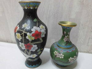 中国美術 古い 銅製 梅花紋 花器2個セット