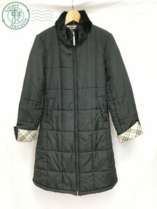 2405600403　＊ Burberrys バーバリーズ ロング コート ブラック 黒 レディース M ノバチェック ファー ネック アウター 中古