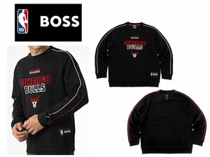 4万新品◆XL◆ボス BOSS×NBAコラボ CHICAGO BULLS ロゴ クルーネックスウェットプルオーバー 黒『Windmill_4_NBA』1円