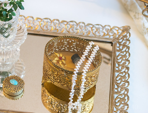 アンティーク 宝石箱 ジュエリーボックス ゴールド フィリグリー ベベルガラス 花 アクセサリー 薔薇 コレクションケース ビンテージ